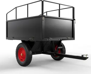 Heavy Duty ATV Trailer Tow Behind Dump Cart, 17 Cu.Ft. 750Lbs Capacity, Garden Utility Trailer Pull Behind Steel Yard Wagon Dump Trailer with Removable Sides for Riding Lawn Mower Tractor