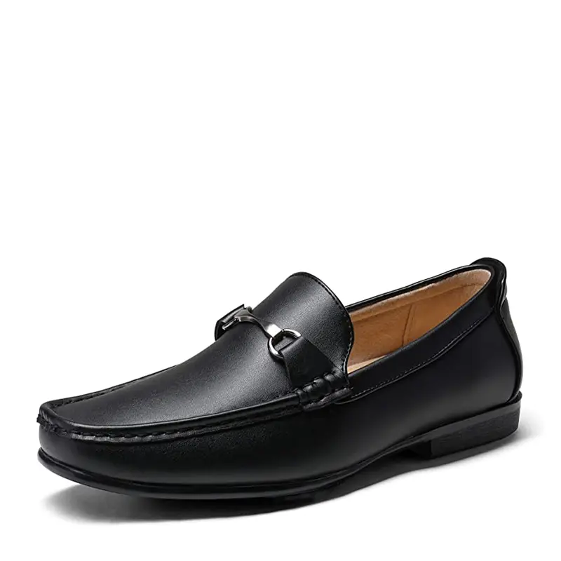 BRUNO MARC Men's Heeled Loafers - PU Leather, Round Toe, Metal Horsebit Lace-Free Slip-On Classic Pull-On Men's Shoes with Latex Covered Insole, PVC Sole, Hand-Sewn Boutique-Style All-Day Wear Walking Shoes