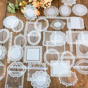 120 PCs Lace Scrapbook Stickers, Waterproof Cutout Transparent PET Lace Stickers for Scrapbooking DIY Decoration, Notebook Frame Album Handmade Making
