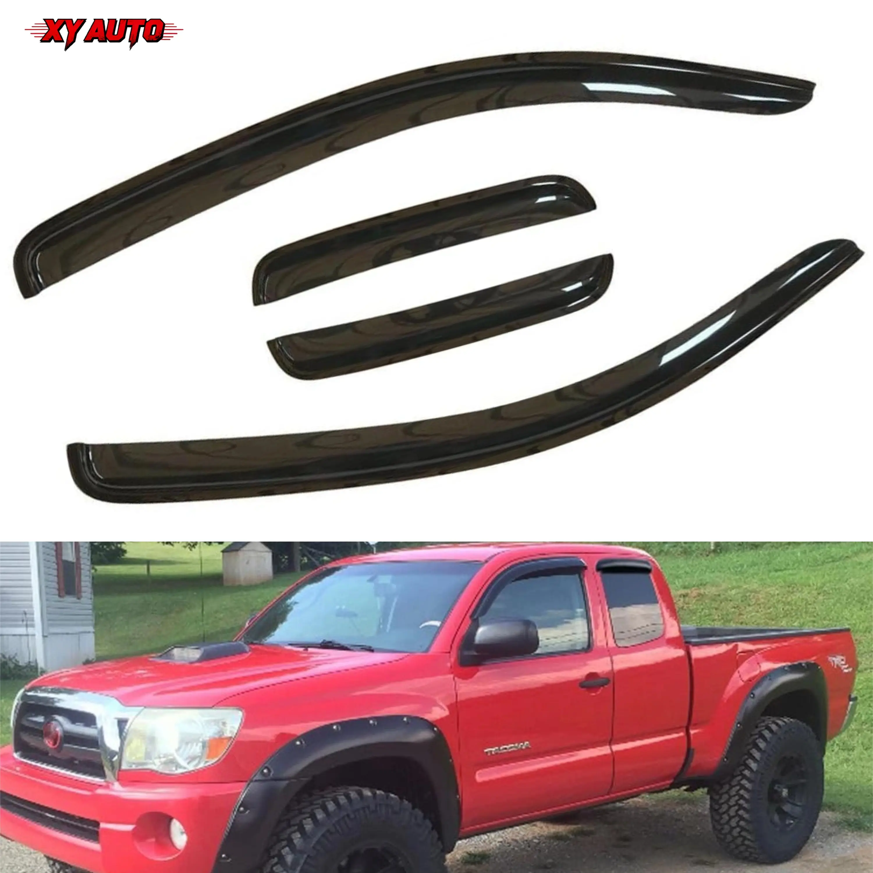 4pcs Original Shatterproof Rainproof Window Wind Deflectors for 2005-2015 Toyota Tacoma Extended/Access,Sun Rain Guard Set,Window Visors for Cars,Car Accessories,Vent Deflector for Tacoma 05-15 TY4P07