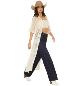 Shyanne Women's Women'S Long Embroidered Mesh Kimono - Swho24v67-Crm