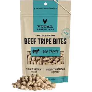 Vital Essentials Freeze-Dried Raw Single Protein Beef Tripe Dog Treats, 2.3-oz bag