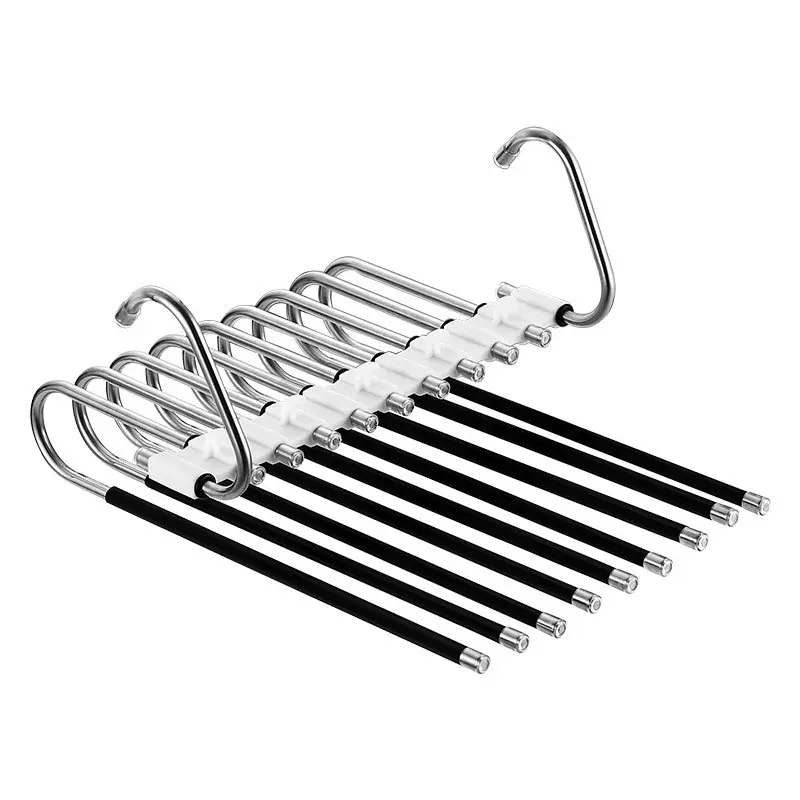 2 Pack 9-Layer Pants Hangers, Stainless Steel Clothes Hanger Rack for Closet Organization, Non-Slip Space-Saving Design for Jeans & Trousers, Organiser