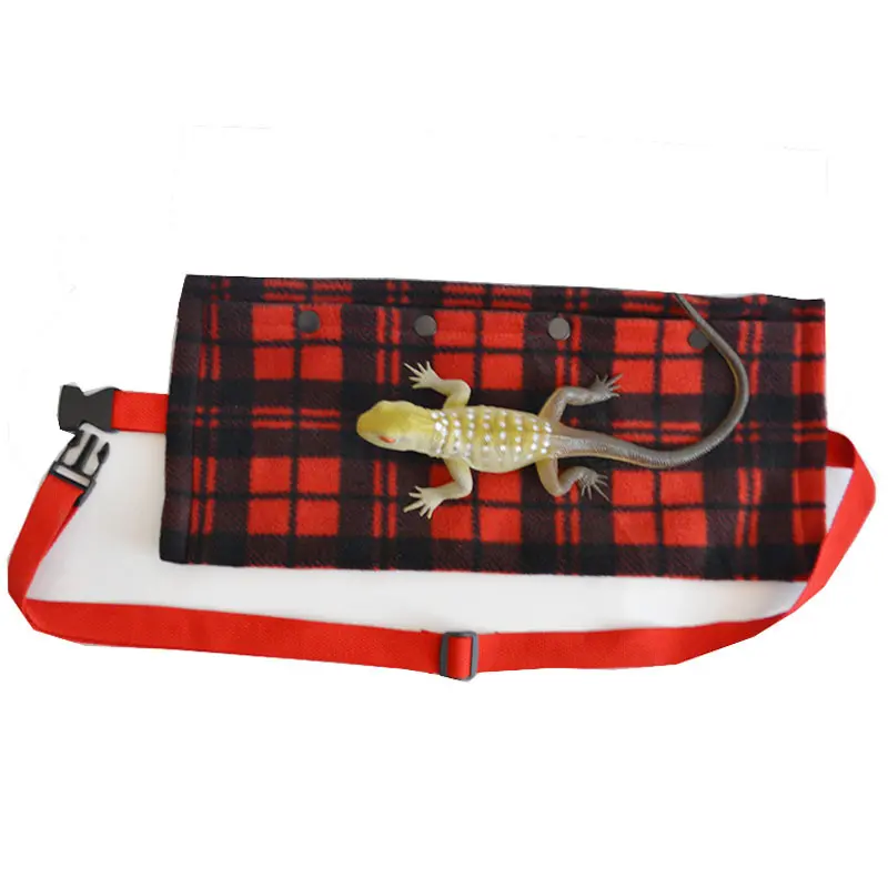 Pet Gear Cotton Travel Carrier Bag for Chinchillas & Small Reptiles - Blue Black Plaid, Lizard Design, Secure Strap, Carry Handle, Portable, Comfortable, Chinchilla/Reptile