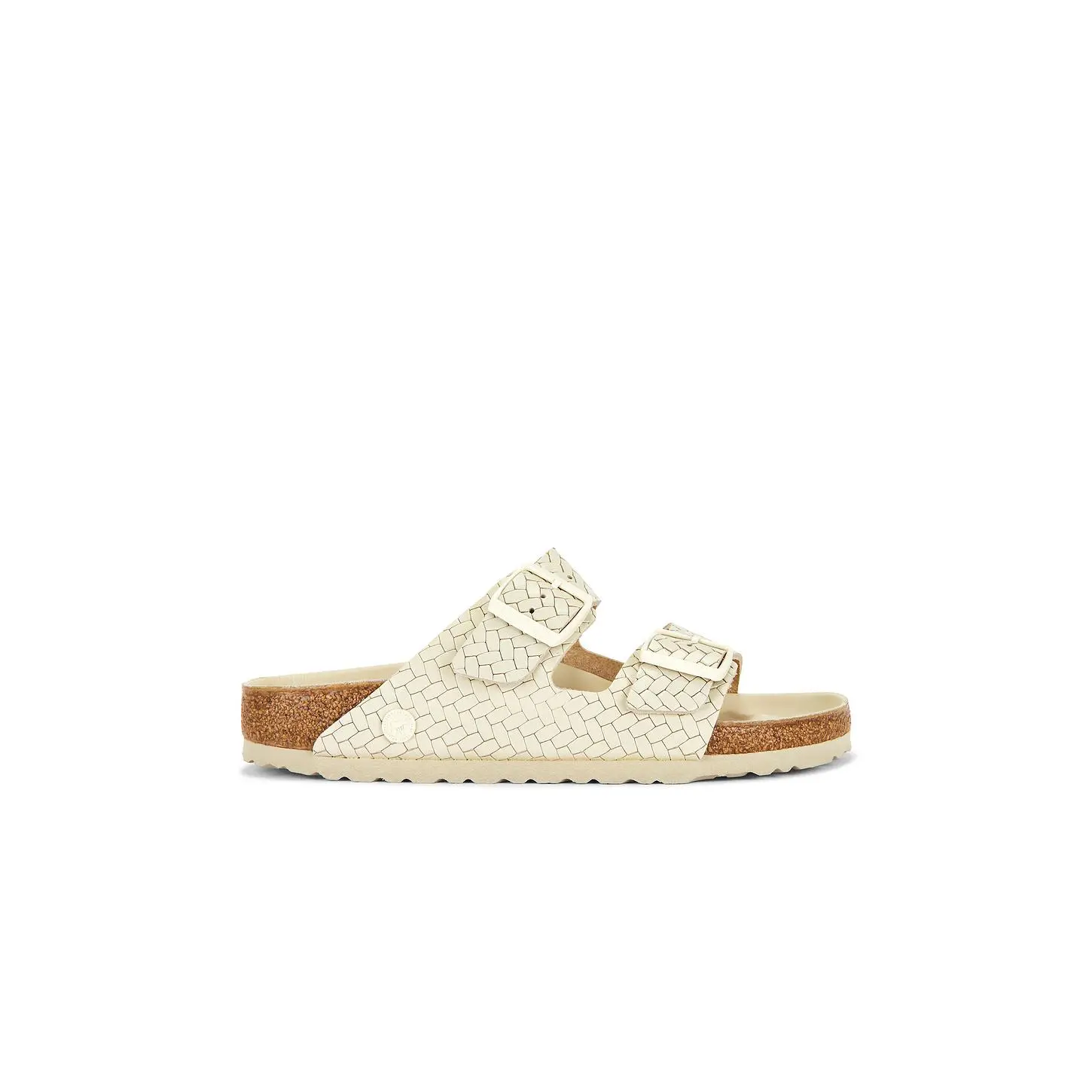 BIRKENSTOCK Arizona Woven Embossed Sandal in Ecru BIRKENSTOCK Arizona Woven Embossed Sandal in Ecru