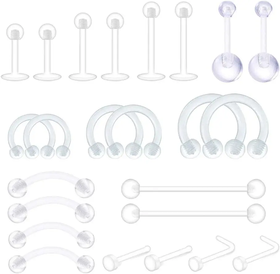 14G 16G 18G 20G Clear Flexible Bioplast Retainer Navel Belly Ring Eyebrow Tongue Nipple Barbell Nose Lip Labret Stud
