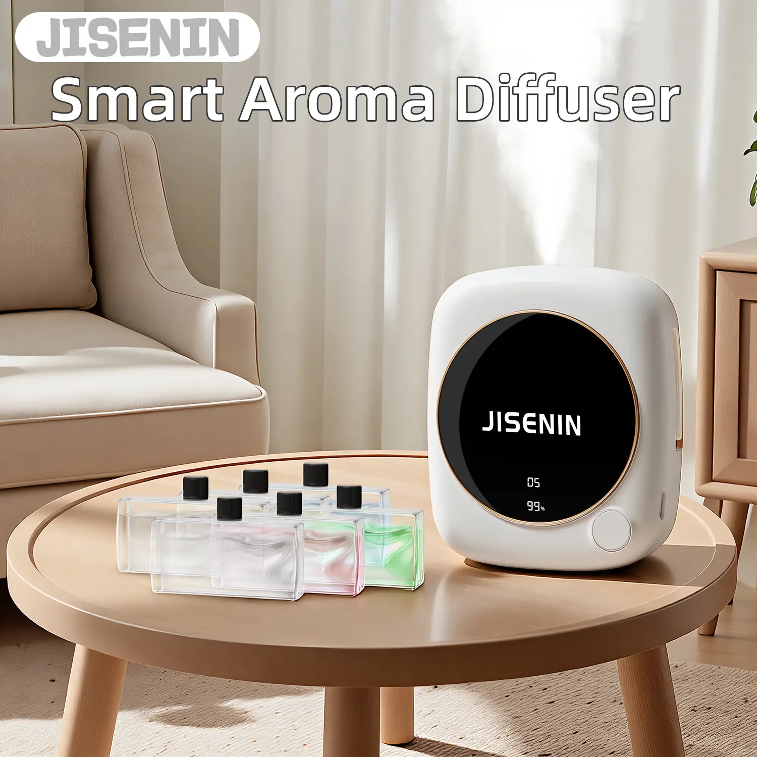 JISENIN Smart Essential Oil Diffuser & Humidifier, Ultrasonic Aromatherapy Diffuser With 6 Mist Modes, 1800mAh Rechargeable Battery, Quiet Operation, Portable With Hanging Hook, Compact Design For Bedroom Desk Bathroom Home Decor