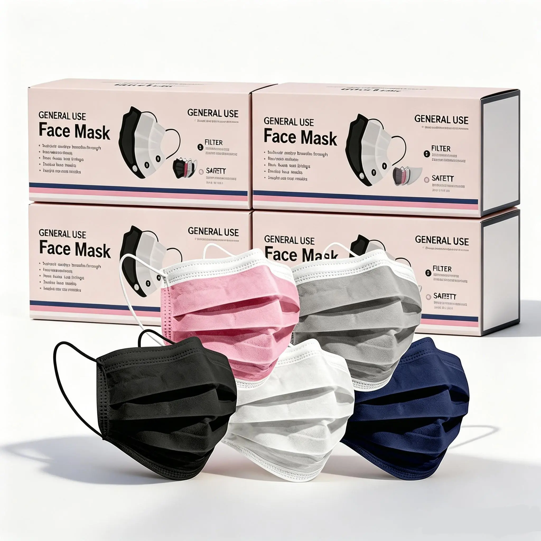 Disposable Adult 3-Layer Protective Face Mask, 50/100/200 Individually Wrapped Packs, Non-Woven Melt-Blown Filter, Breathable, Protects Against Droplets for General Use, Outdoor Lawn Work, Protect in Style
