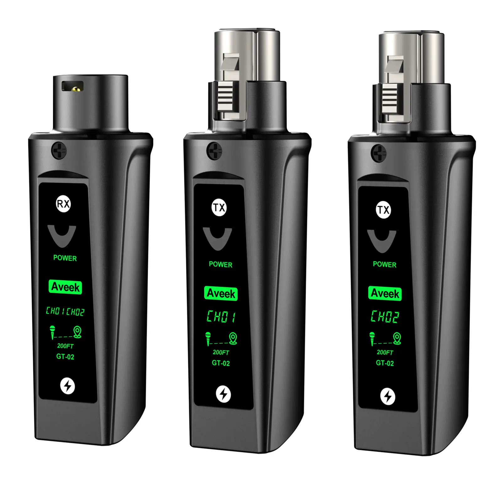 Aveek Wireless XLR Transmitter & Receiver System for Dynamic Microphones, 200FT Range, <2ms Low Latency, 12H Battery, Auto Pairing, Dual TX Adapter for Mixer, PA System, Church & Stage