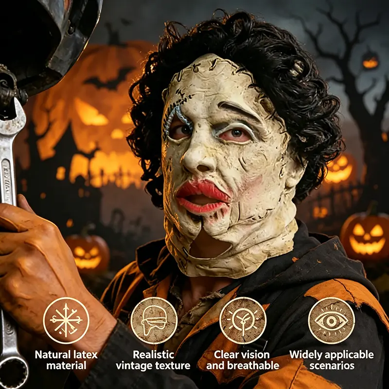 MAKEATREE Latex Leatherface Realistic Mask - Spooky, Comfortable, Lightweight, Photorealism Slip-On Texas 1974 Chainsaw Massacre Cosplay Prop, Adult Halloween Photo Accessory (Festive Party Masks & Accessories)