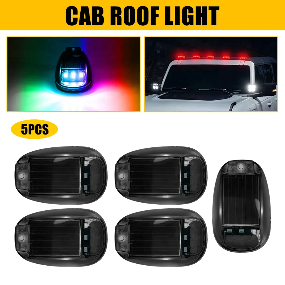 5PCS Solar Powered Cab Light LED Wireless RGB Roof Lights Amber For Pickup Truck