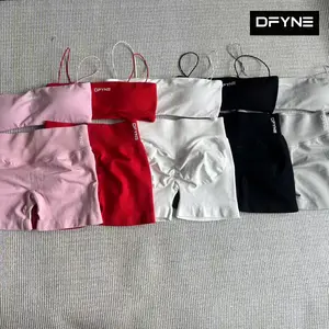 DFYNE Hot Selling Thin Strap Tube Top & Shorts 2-Piece Set Women - Sexy Open Back High Stretch Breathable Yoga Workout Activewear