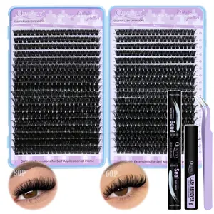 720pcs D-Curl Lash Clusters , Lash Clusters Kit,Natural Lash Kit With Lash Bond And Seal,Remover,Applicator,Cluster Eyelash Kit,Eyelash Clusters,60D+80D,9-17MM-0.07D,DIY At Home