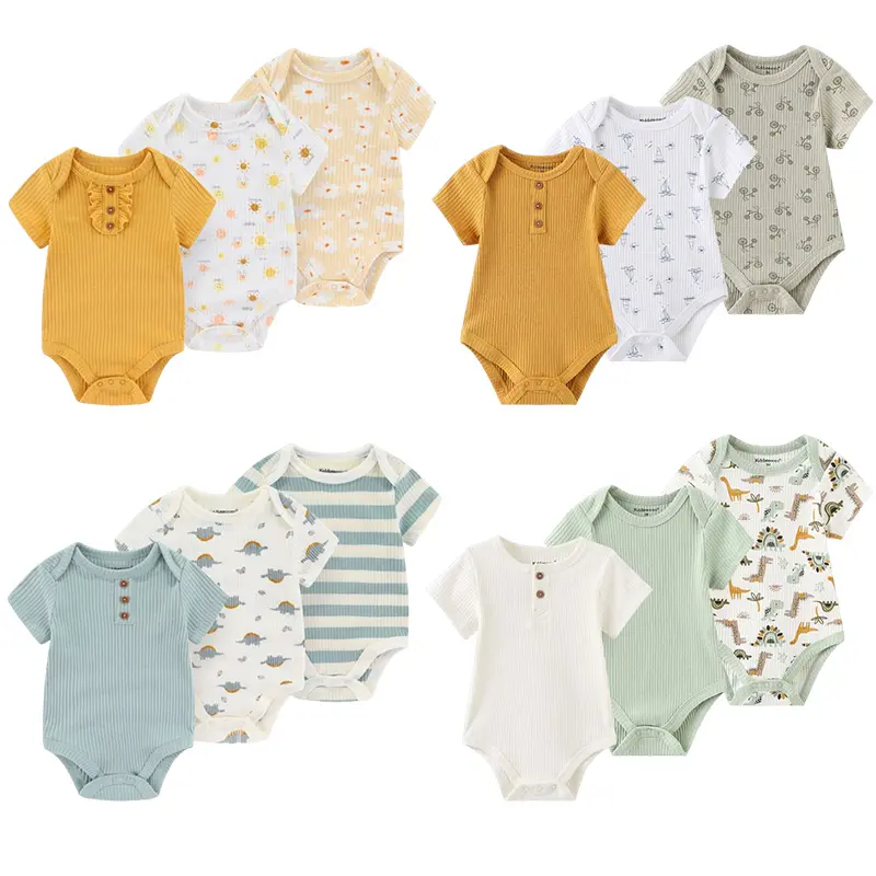 Kiddiezoom Fashion Summer Short Sleeve Cartoon Baby Bodysuit Cotton Newborn Boy Girl Clothes