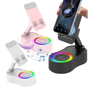 Wireless inductionAudio Bluetooth Speaker 5in1 PhoneHolder EmergencyRechargeable (4000mAh) with ColorfulAmbient Light 300° Foldable for Tablet iPhone Androidphone holder speaker