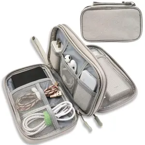 Portable Cable Storage Bag, 1 Count 8 Compartment Double Layer Makeup Storage Box, Waterproof Stationery Storage Container, Space Saving Organizer, Small Parts Storage Box, Organiser【only Bag】, Funny Gift