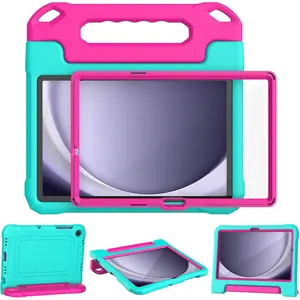 Kids for Samsung Galaxy Tab A11 Plus 2025 & A9 Plus 2023 11 Inch, Shockproof Handle Stand Cover with Built-in Screen Protector, Cyan&Pink