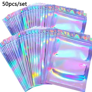 50pcs/bag, Laser Film Holographic Yin-Yang Bone Bag, Decorative Packaging Bag, Semi-Transparent Ziplock Bag, Mobile Phone Case Packaging Bag, Jewelry Storage Bag, Colored Plastic Bag, DIY Storage Bag