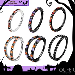 Oufer Halloween CZ Hinged Nose Hoop Ring for Body Jewelry 20G Stainless Steel 5mm-12mm Inner Diameter Black Purple Pink Green Blue Trick or Treat Collection Christmas Theme