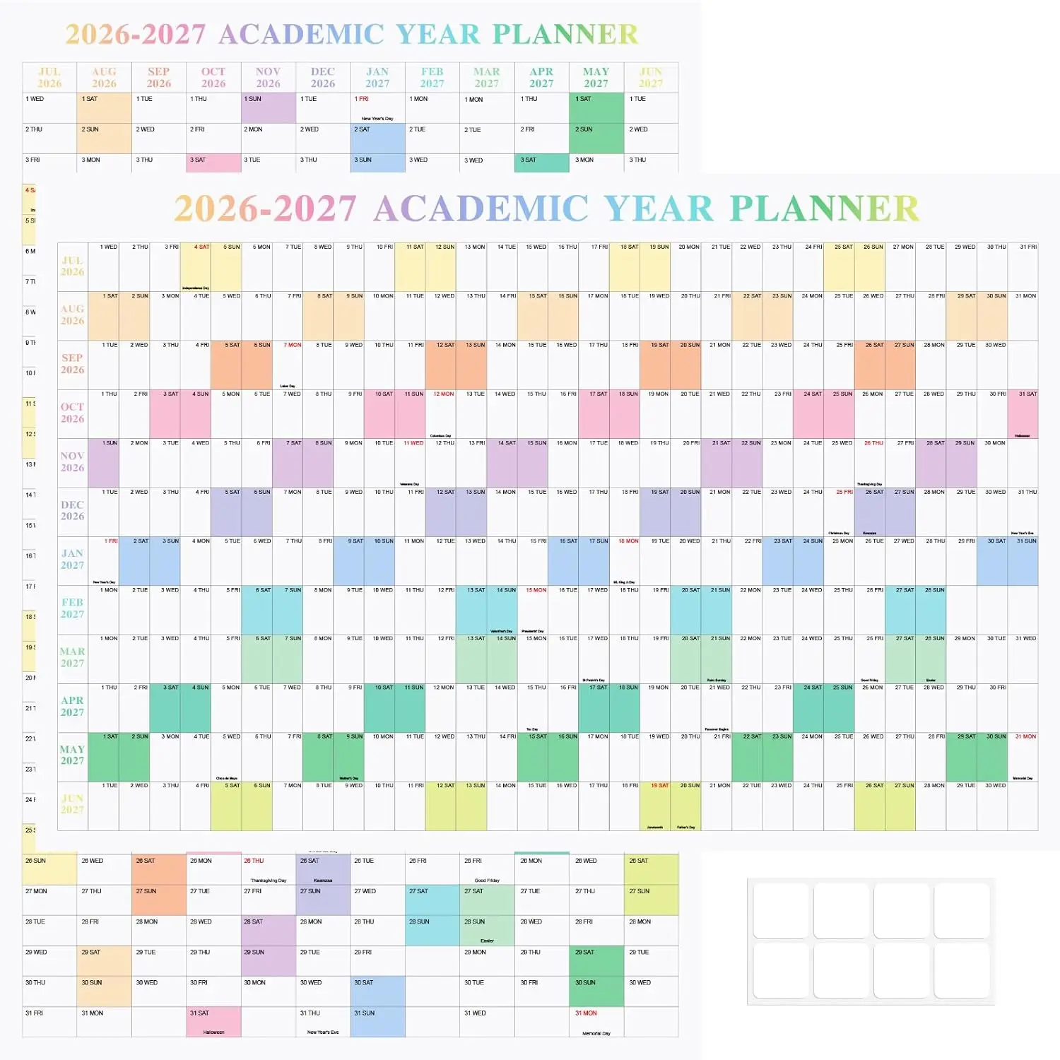24" x 36" Exellewis 2026-2027 Academic Wall Calendar July 2026 to June 2027 Folded Large Yearly Planner 12 Months 2-Sided Reversible Horizontal Vertical School Office Business Year Calendar