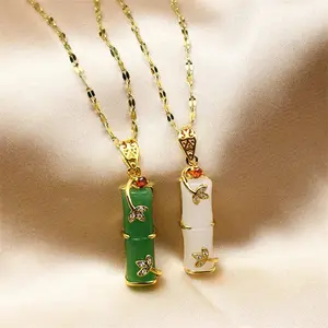 BuddhaStones White Green Pendant Lucky Money Powerful Bamboo Necklace Gift Jade Daily Jewelry For Women Couple All-match Christmas Halloween OOTD