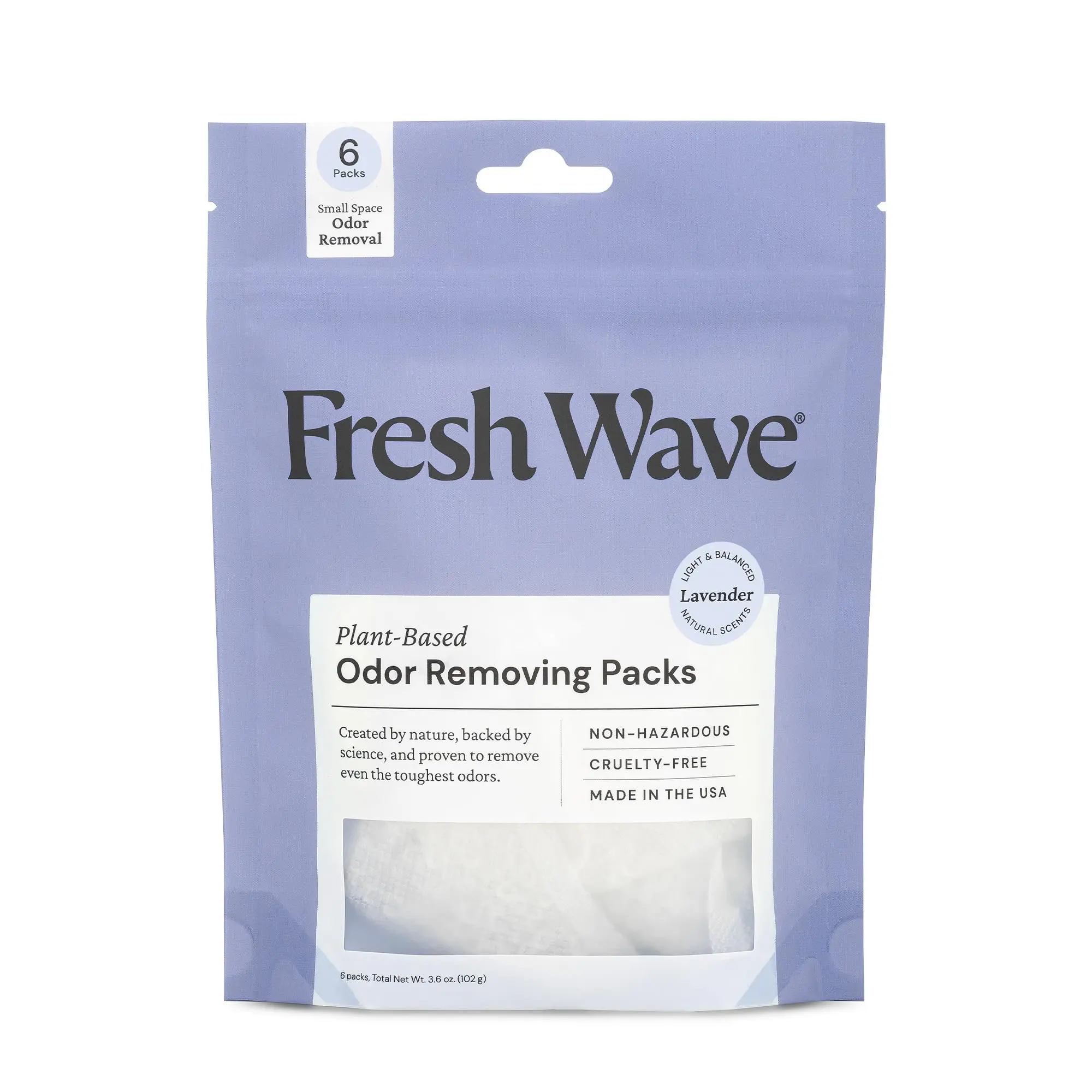 Fresh Wave Lavender Odor Eliminating & Deodorizing Packs | Bag of 6 | Safer Odor Relief for Small Spaces | Natural Plant-Based Odor Eliminator | Odor Absorbers for Home