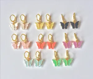 Butterfly Earring | Colored Butterfly Huggies, Mariposa Earrings, Dainty Butterfly Hoop Jewelry, Leverback Earrings