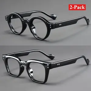 2PC Vintage Reading Glasses Set +1.0  +4.0| Round & Square Frames| Retro Rise Arms| Stylish Presbyopia Glasses for Men & Women-G