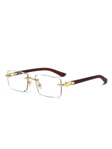 High-Definition Rectangular Polarized Sunglasses, Wood Grain Metal Frame, Trendy Fashion Eyewear, UV Protection Shades for Men & Women, Fashion Sunnies