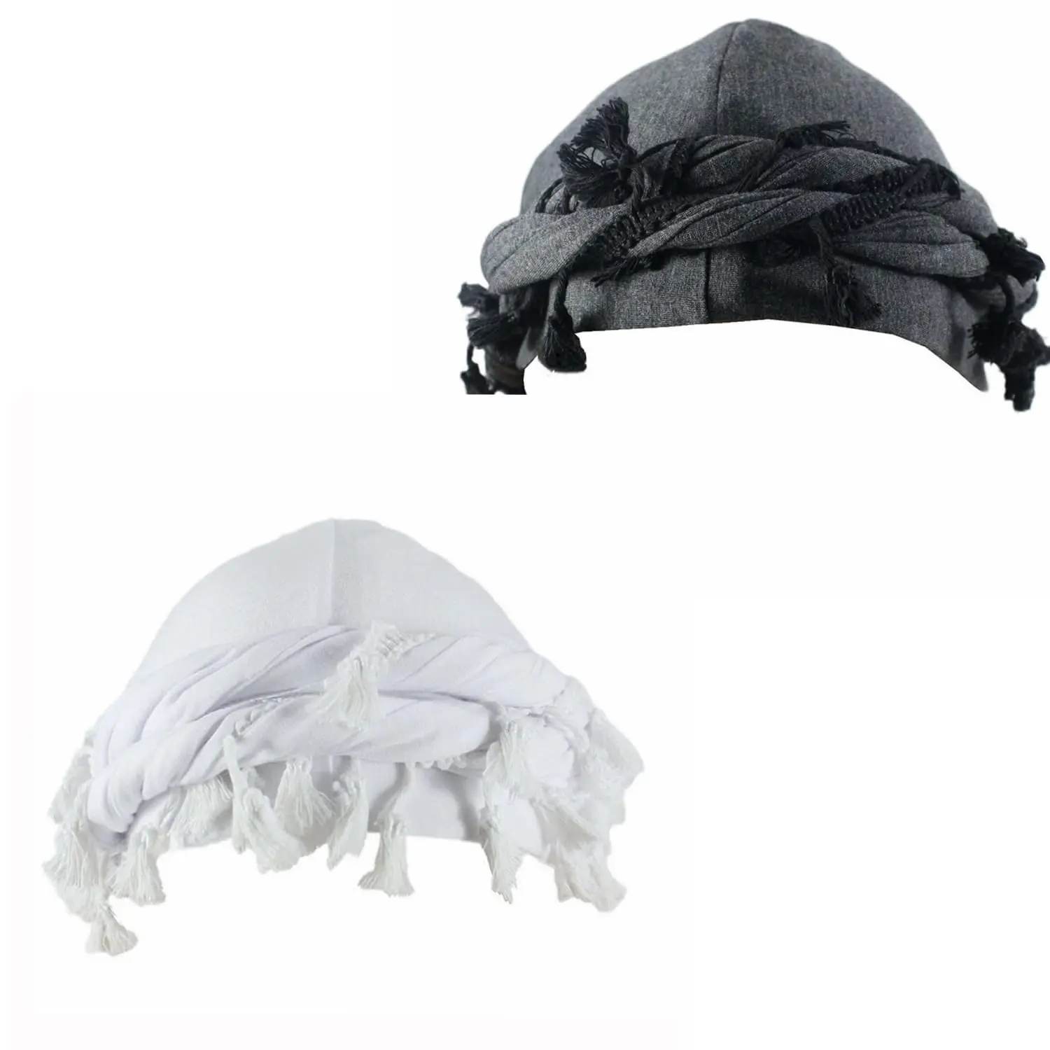2pc Fashionable Tassel Turban Hat for Men Halo Head Wraps Durag with Twisted Straps Elastic Headwraps Cap Beanie Hat
