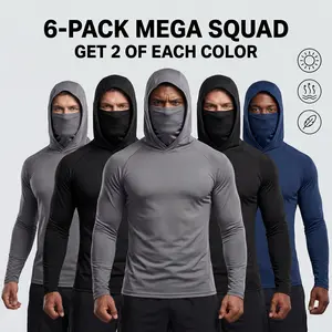 6-piece set men's outdoor work sun protection clothing with sun-blocking hoodie, featuring built-in face mask and neck guard, breathable long-sleeve hoodie