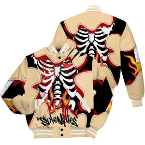 Streetwear Dunk Low Strawberry Waffle Varsity Jacket, Skeleton Burning Heart Drip All Over Print Baseball Varsity Jacket SS3