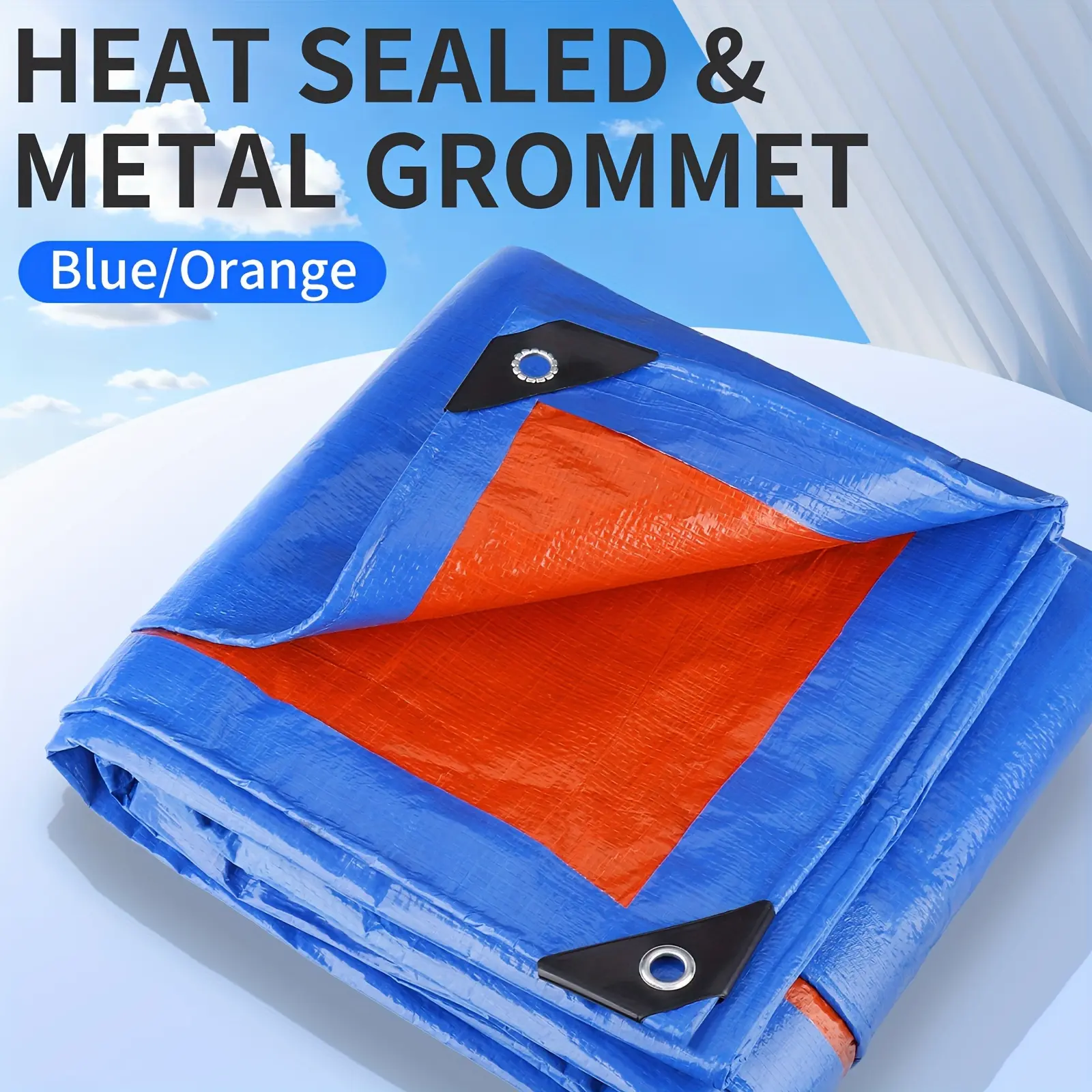 Blue-orange Waterproof Fabric, Outdoor Protective Material, Tear-resistant And Waterproof, with Sturdy Edges And Aluminum Grommets, Providing All-weather Protection. Suitable for Vehicle Protection, Yard Covering, Emergency Rain Shelter, And Camping