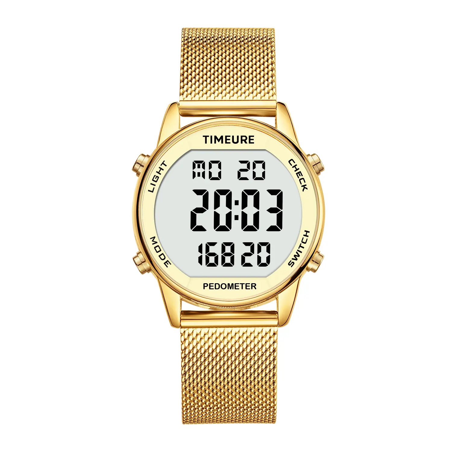 Step Counter Pedometer Watch with Stainless Steel Bracelet, Stylish Design, Fashion, No App, Golden, Calorie, Distance, Alarm, Countdown Timer 2401