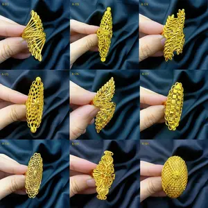 ANIID Ethiopia Arab Dubai Gold Plated Long Rings For Women Resizable Wedding Jewelry African Party Gift Nigerian Big Jewellery