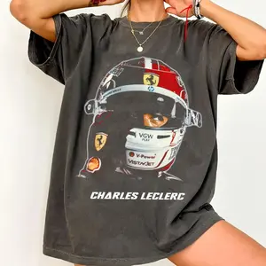 Unisex Charles Leclerc Vintage 100% Cotton Fitted Round Neck Preppy Look Casual T-Shirt - Comfortable Fit Top, Ideal Gift for Adults