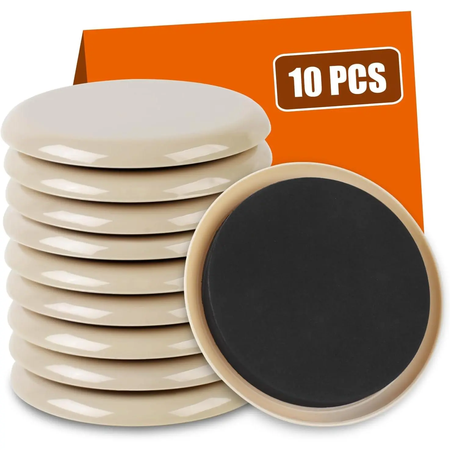 10 count Furniture Sliders, 3 1/2" Furniture Sliders for Hardwood Floors,  for Carpet, Heavy Duty Furniture Movers Sliders, Carpet, Floor Protectors (Beige)