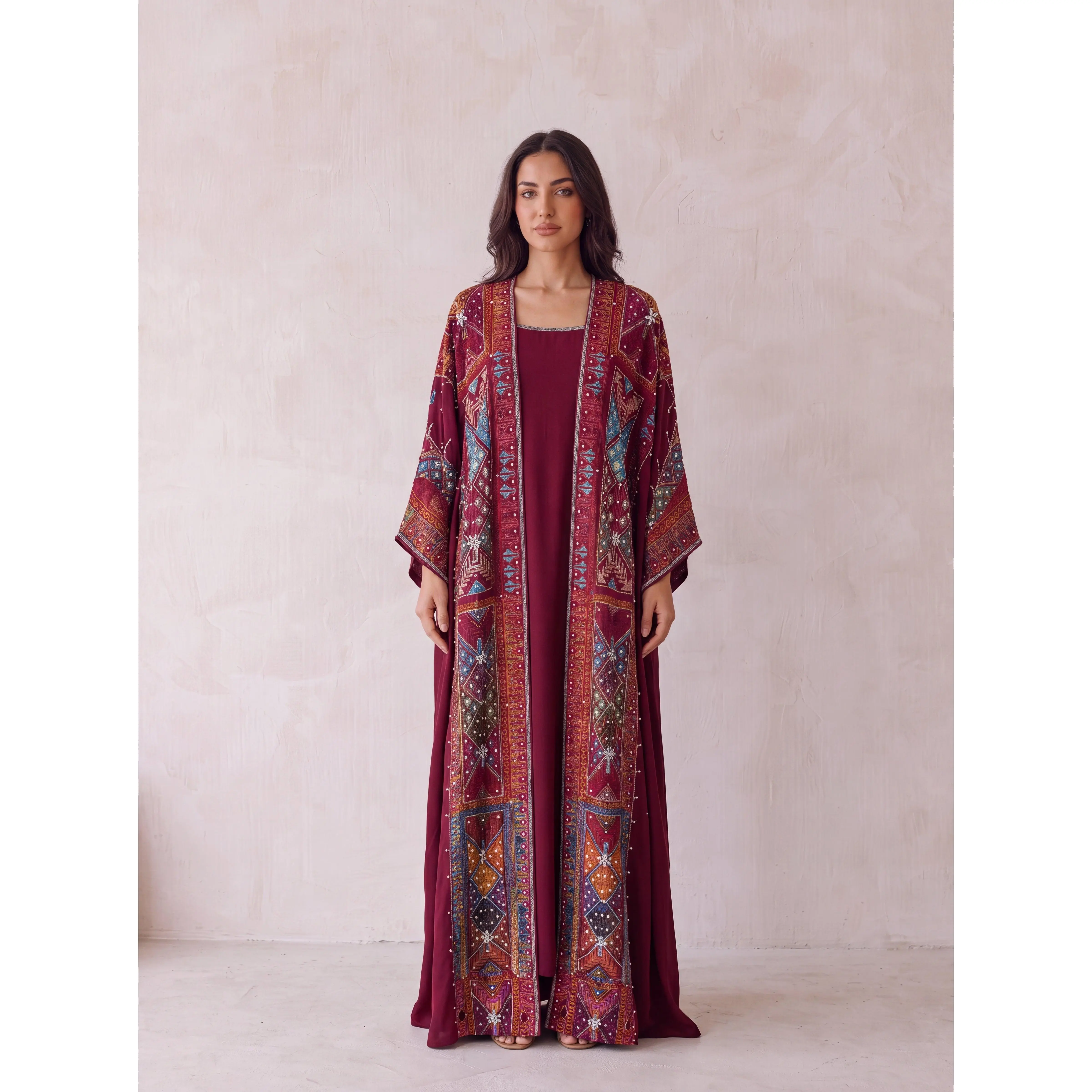 Women's Embroidered Fajir Jalabiya Set - Modest Traditional Thobe Dress, Soft Fabric, Casual Wear, Flattering Fit, Ideal for Eid, Ramadan Gifts for Her, Elegant, Breathable, Embroidery, Holiday, Everyday, All Seasons, Premium Soft Fabrics