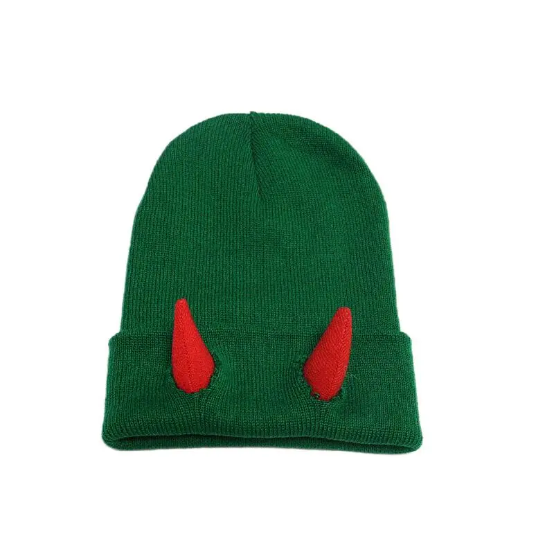 Green hat with red horns