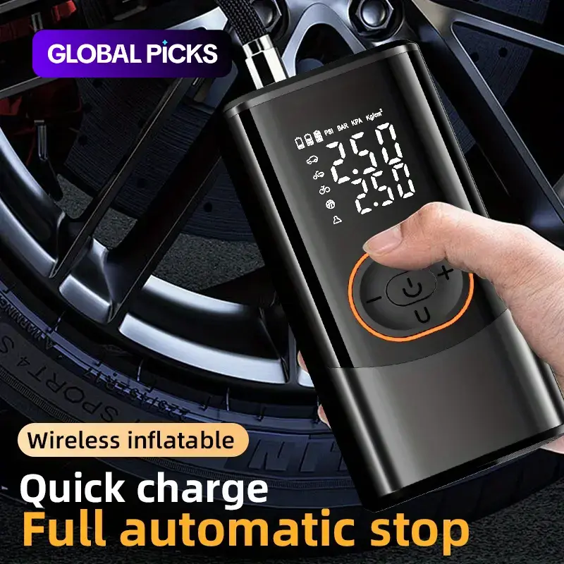 Portable 150PSI Cordless Tire Inflator, Rechargeable Air Pump, Wireless Air Compressor with Digital Pressure Gauge, LED Light & USB Charging Lithium Battery, Automotive Tire Inflator for Cars and Vehicles #GLOBAL PICKS