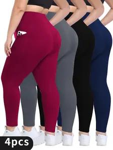 4-pack plus size high-waist pocket yoga pants, comfortable and breathable, suitable for sports fitness, sports slim style