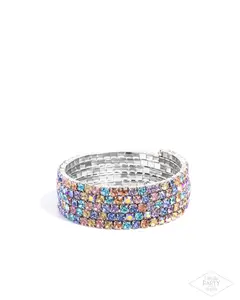 The GLOW-Digger - Multi Iridescent Rhinestone Silver Coil Bracelet