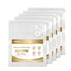 AOSKI - Reusable Vacuum Sealer Bags for Food: 20-Pack (22 * 21 inches) with Air Valve & 5 Seal Clips, Plastic Food Storage Bags, Microwaveable Zipper Bags for Kitchen Meal Prep Space Saving