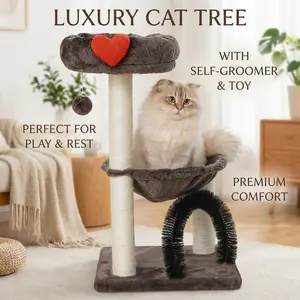 Heart-Design Small Cat Tree! Sisal Scratching Post ，27.8" Small Cat Tree Tower for Indoor Cats, Hammock Bed, All-in-One Cat Toy & Activity Center