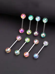 Colorful Ball Shaped Acrylic Tongue Ring Set, 8 Counts Simple Stainless Steel Body Piercing Jewelry Set, Fashion Accessories for Women & Men