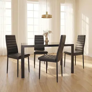 【2 Packages Shipping】Gizoon 5 Piece Glass Dining Table Set, Kitchen and Chairs for 4, PU Leather Modern Room Sets for Home, Kitchen, Living Room Furniture Apartment Furniture