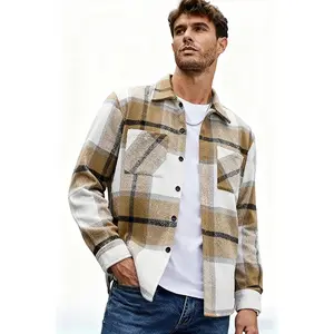 Casual Plaid Men's Long Sleeve Flannel Shacket - Button Down with Pockets
