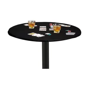Felt Card Game Table Cover for Poker, Mahjong, Domino, Bridge and Board Game, Elastic Fitted Tablecloth 36  to 48 inches - Black