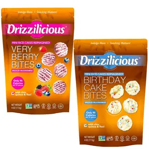 Drizzilicious Very Berry & Birthday Cake Flavors Mini Rice Cakes Duo Pack - Vegan Gluten-Free Non-GMO Allergen-Free Crunchy Snack 4 oz Bags Pack of 2