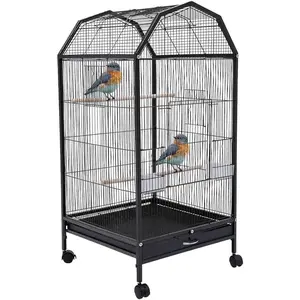 Large Bird Cage, Movable Pet Bird Flight Cages with 5 Doors, Panorama Bird Aviary Indoor with Stand 17.9x17.9x39.9, Fit for a Canary, Finch, Cockatiels, Conures, Parrot, Lovebirds Enclosure Portable